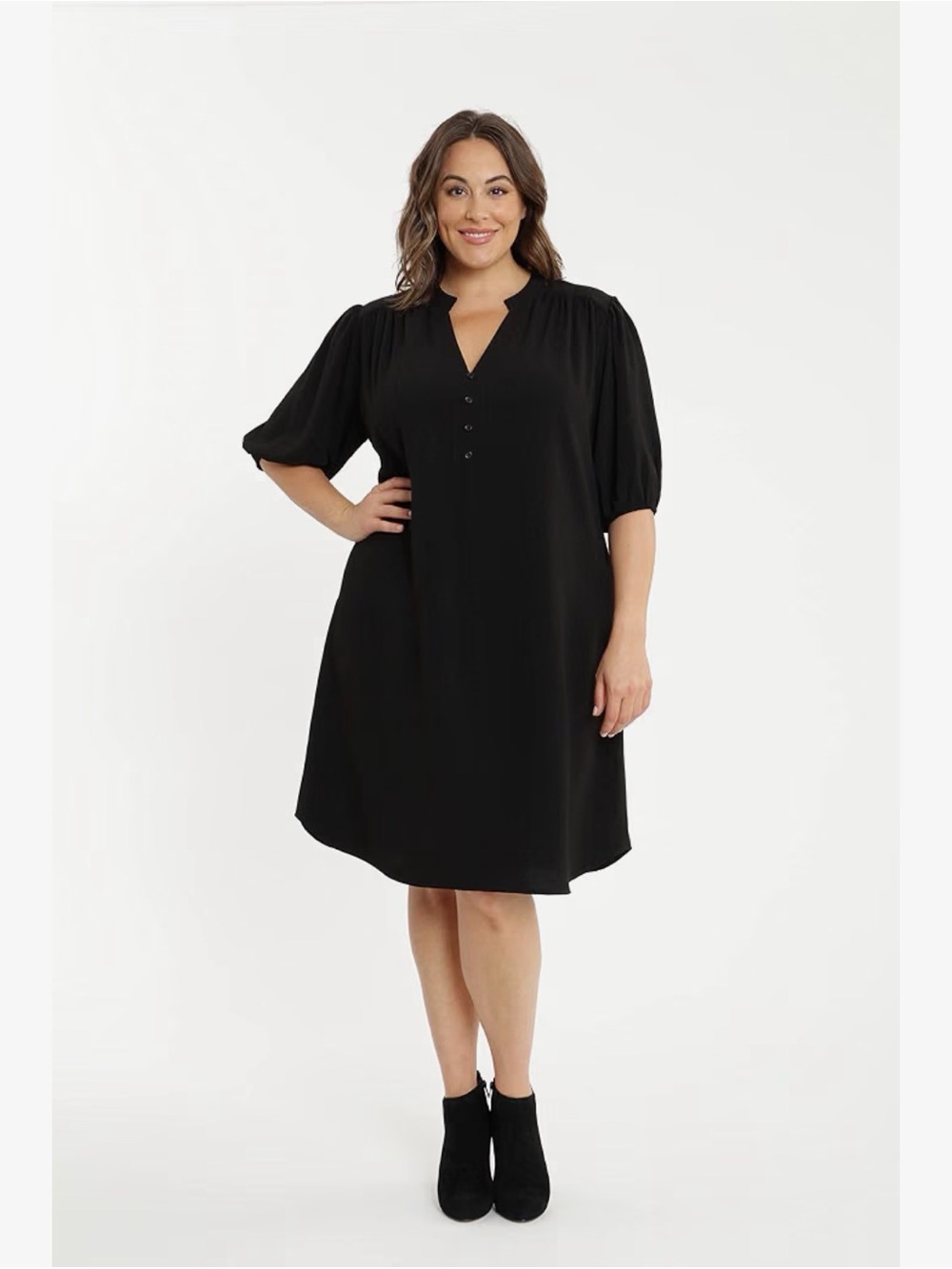 NWT Women’s London Times Black Shirt Midi Dress 3/4 Sleeve w/ Buttons Size 3X